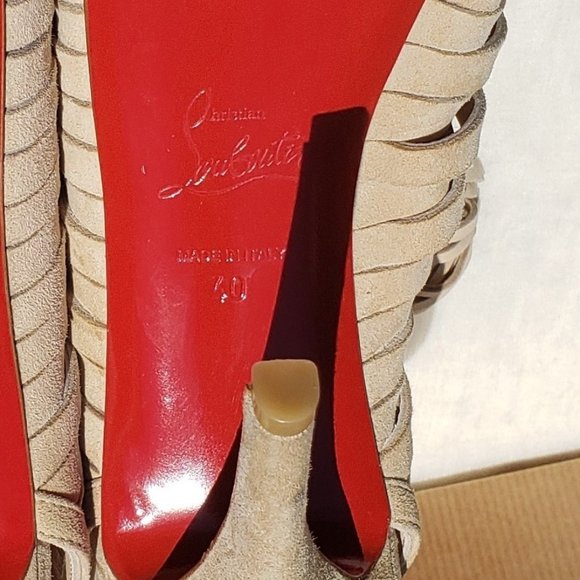 Christian Louboutin Open Toe Beige Suede Boots Size 40 EU/ 10 US - Picture 10 of 16